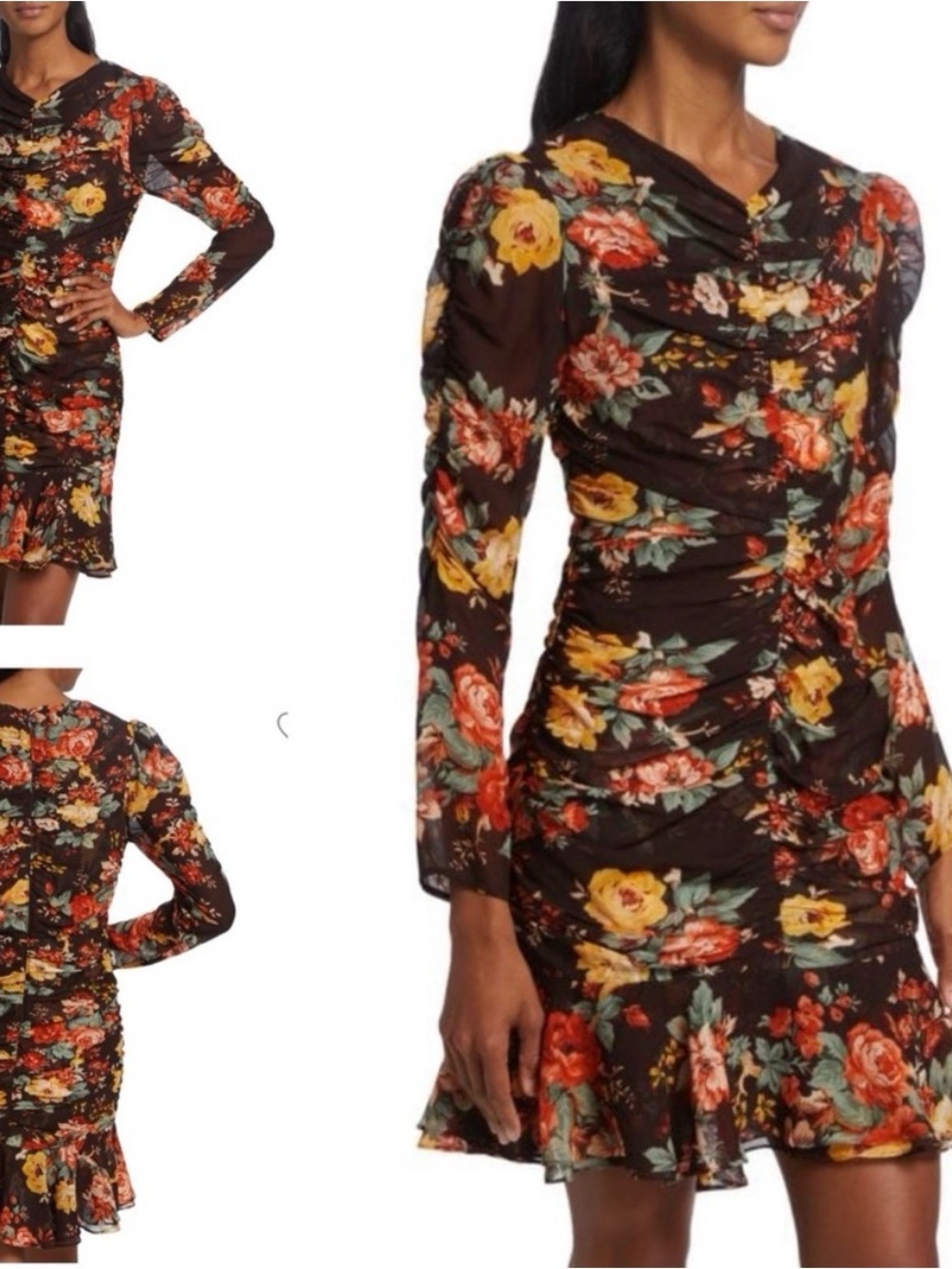 Veronica Beard Hedera Dress Oxblood Floral Ruched Puff Sleeve Mini NWT Size 6